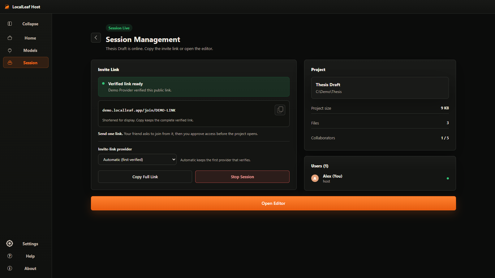 LocalLeaf session management with one verified invite link